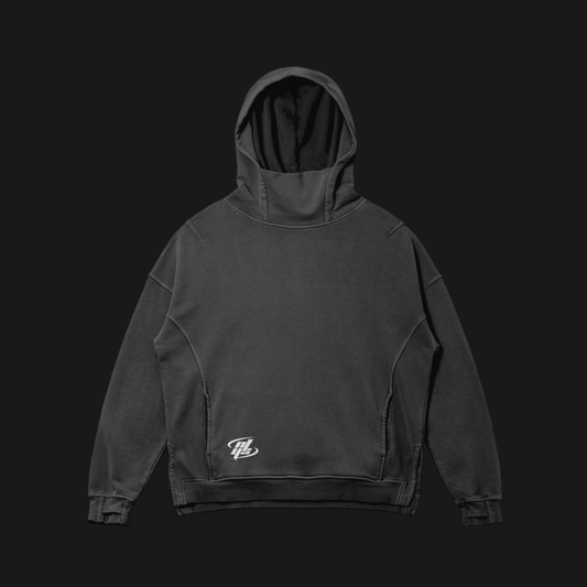 Washed Turtleneck Hoodie (Black)